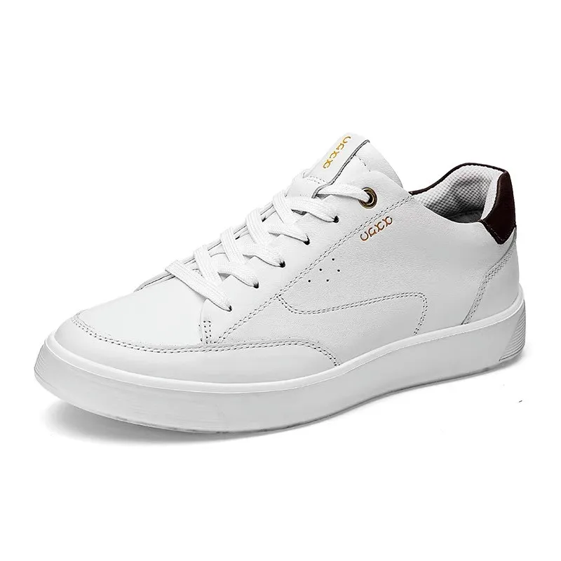 Men Outdoor Leather Shoes Flat Classic Black Sports Shoes Lace up Skateboard Board Shoes Walking White Leisure Running Sneakers 4