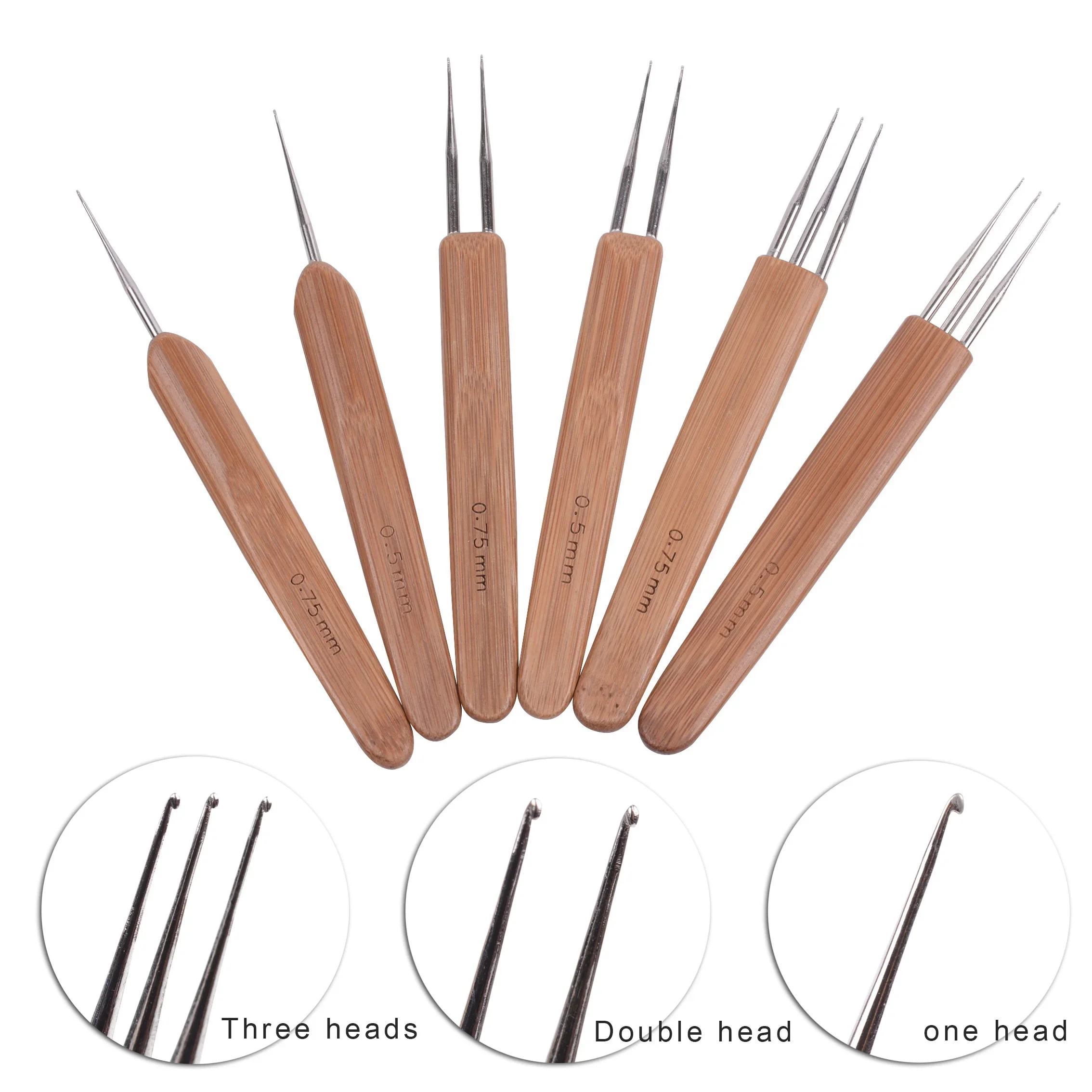 0.5mm 0.75mm 드레드락 훅 니들 1/2/3 훅 대나무 크로셰 바늘 헤어 드레드락 액세서리 가발 제작 도구