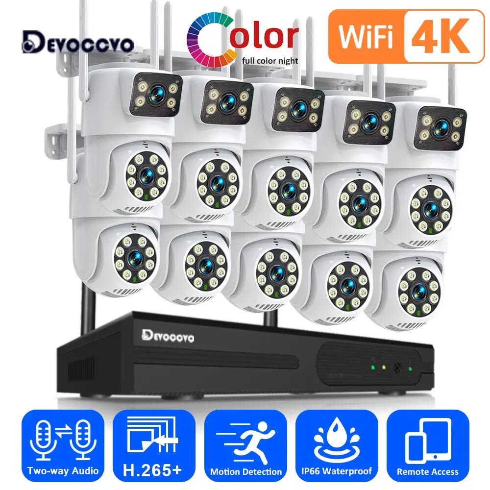 

10CH Wireless NVR System Outdoor 4K Dual Lens PTZ Wifi Camera Auto Tracking Home CCTV Security Surveillance Kit 8CH 2 Way Audio
