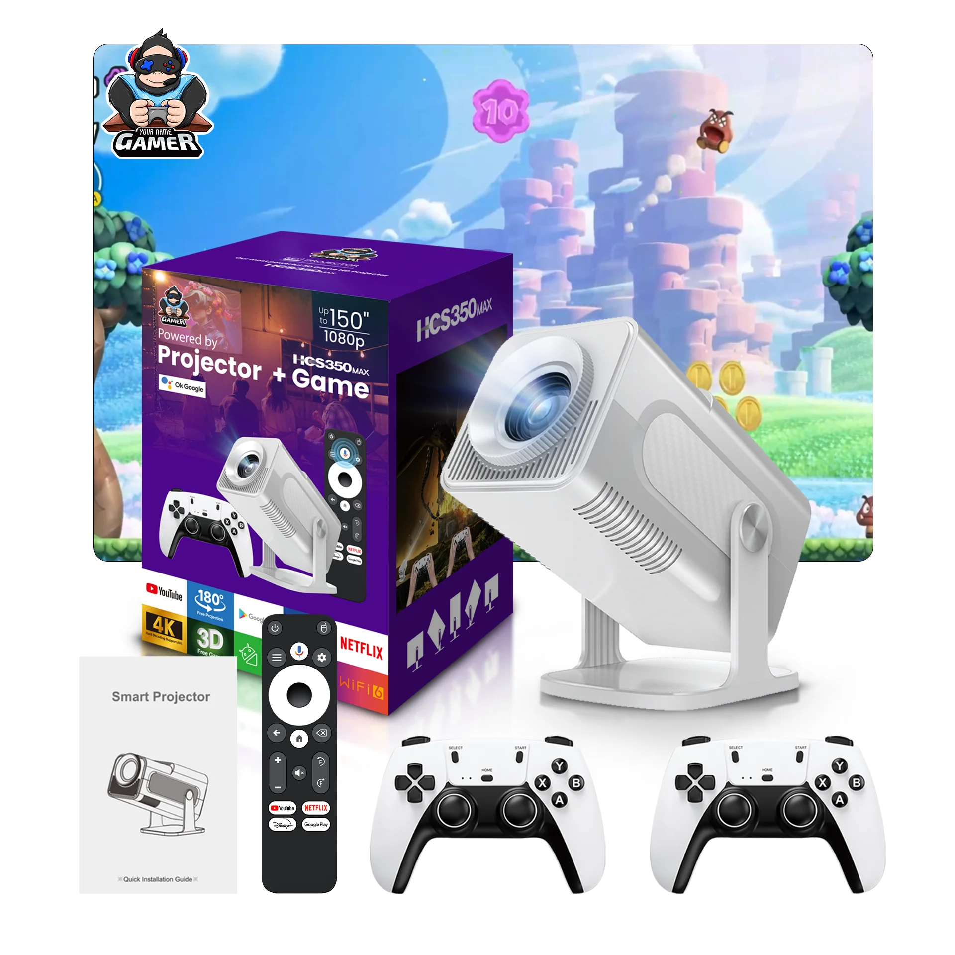 NEW  HCS350 MAX Portable HD Video Retro Game Consoles 10000 Android 11 LCD Proyector Video Wifi Wireless Gamepad 3D Home Theater