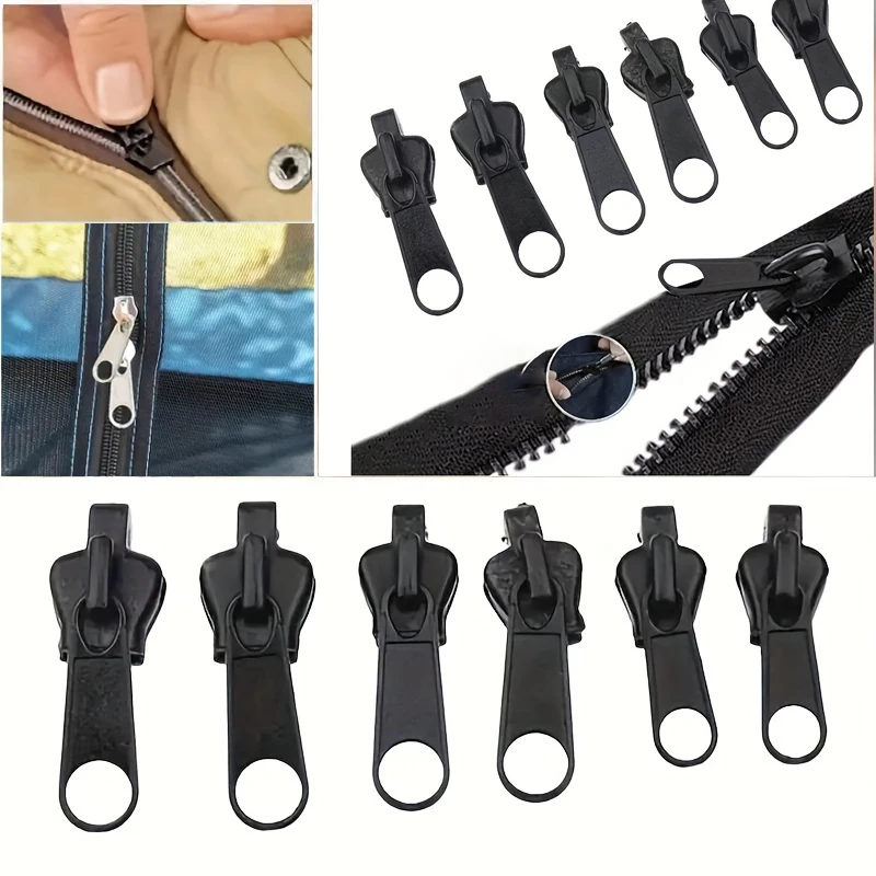 6Pcs 3 Sizes Universal Instant Fix Zipper Repair Kit Replacement Zip Slider Teeth Rescue New Design Zippers Sewing Clothes