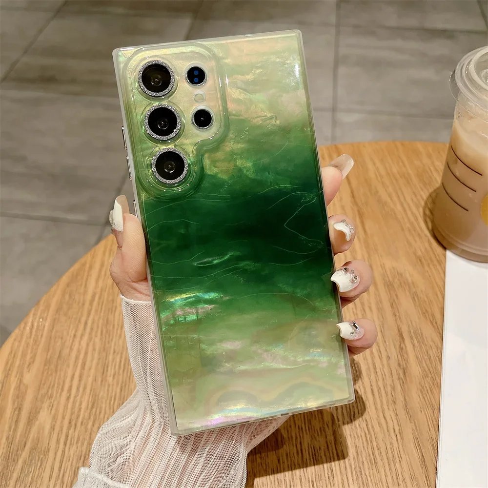Luxury Gradient Laser Shell Case with Glitter Camera Protection and Cartoon Design