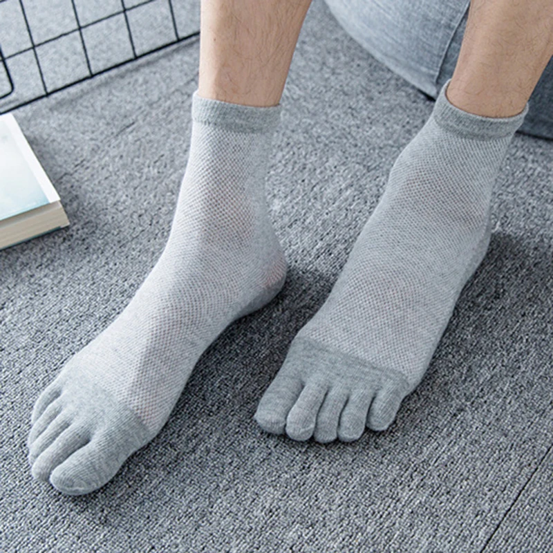 5 Pairs Spring Summer Solid White Black Cotton Toe Socks Thin Mesh Breathable Business Casual Short Socks with Fingers Crew Sox