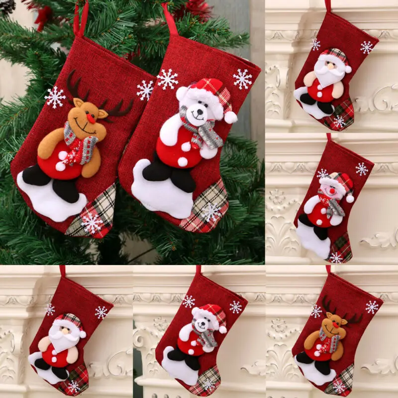 New Christmas Gift Stockings Santa Elk Fabric Gift Socks Christmas Lovely Bag for Children Fireplace Tree Decoration christmas stockings