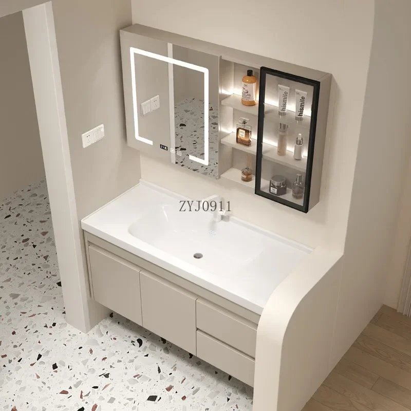 New Light Luxury Bathroom Cabinet Smart Mirror Cabinet Integrated Washbasin Modern Bathroom Sink Vanity
