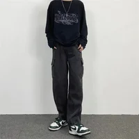 Baggy Straight Men's Cargo Jeans Fashion Streetwear Hip Hop Wide Pants Harajuku Y2K High Street Korean Male Denim Trousers 2