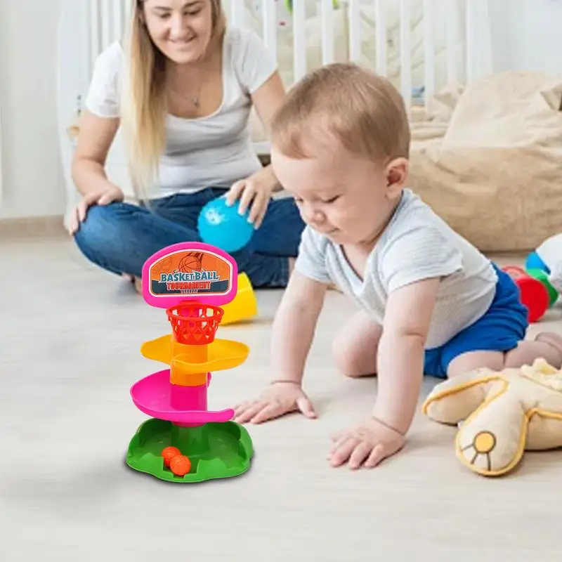 Rolling Ball Track Toy Throwing Basketball Track Toy Interactive Sliding Sphere Tower Early Education Supplies For Toddler