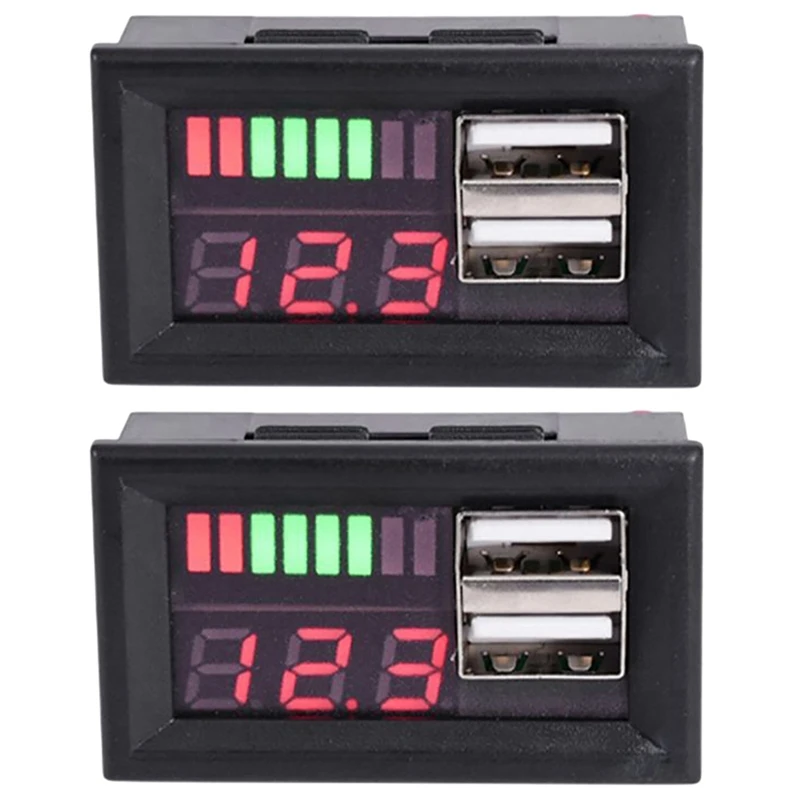 

2X 12V Digital Voltmeter Voltage Battery Panel Meter For Car Motorcycle USB 5V 2A Output