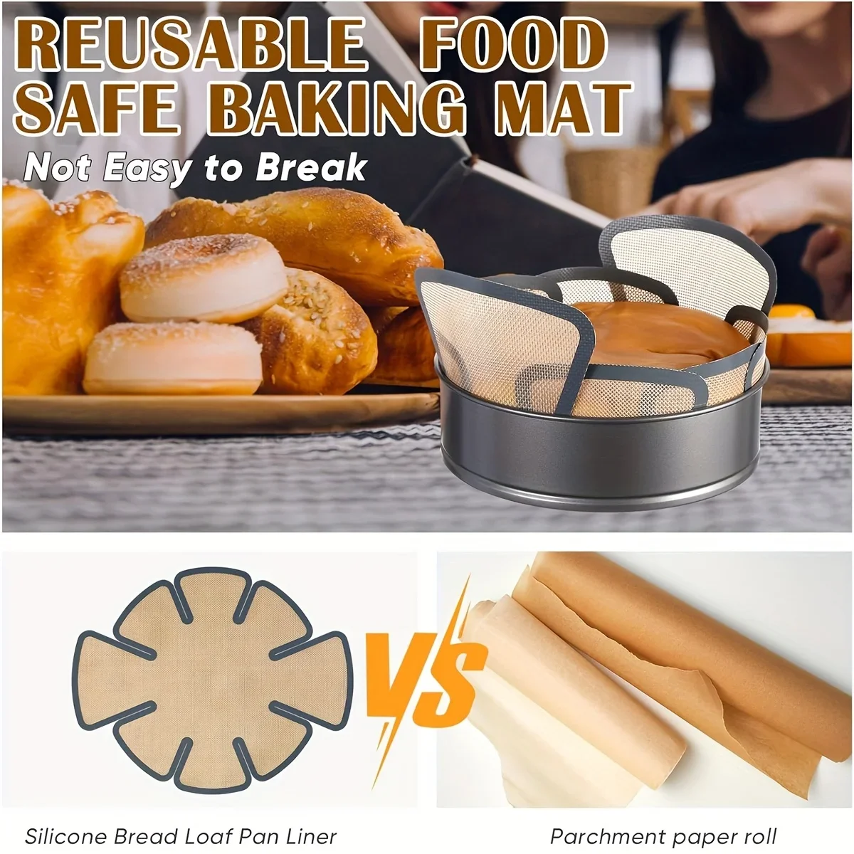1pc Extended Silicone Bread Pan Liner for Baking, Reusable Food-Safe Bread Pan Mat with Safety Edge and Handle, Non-Stick