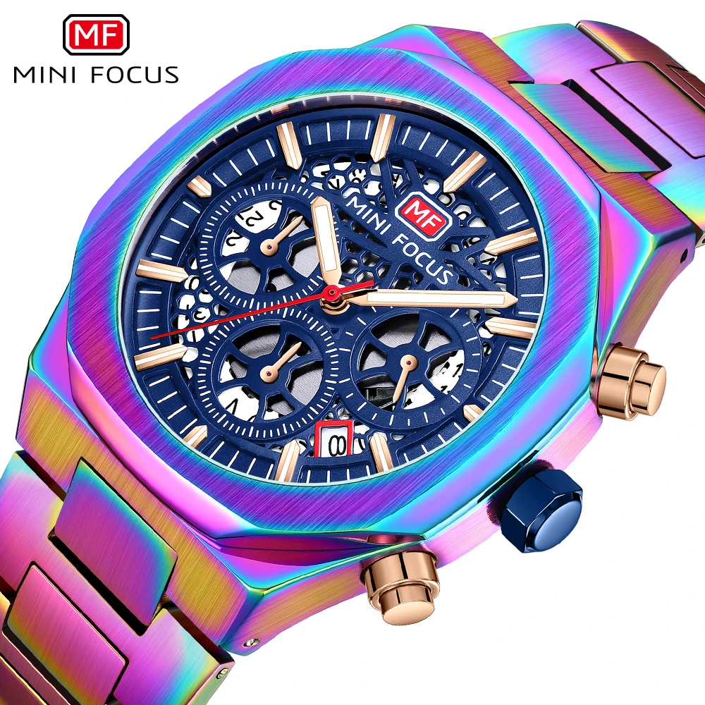 MF Mini Focus Orologio Uomo Stile Cyberpunk: Quadrante Grande 42mm, Luminoso, Impermeabile 30m, Cinturino In Silicone, Movimento Giapponese. - 3