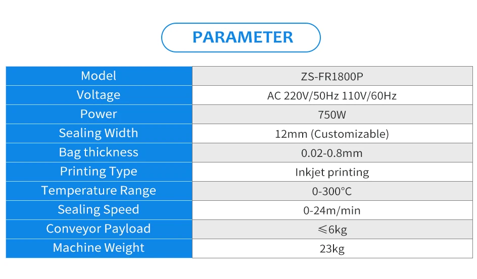 ZONESUN ZS-FR1800P Automatic Bag Sealing Machine with Date Coder