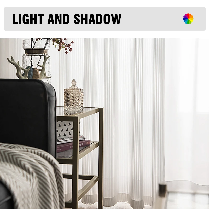 Sunset Blinds Style White Sheer Curtains For Living Room Vertical Stripes Grille Tulle Curtain Home Decor Custom Size 5