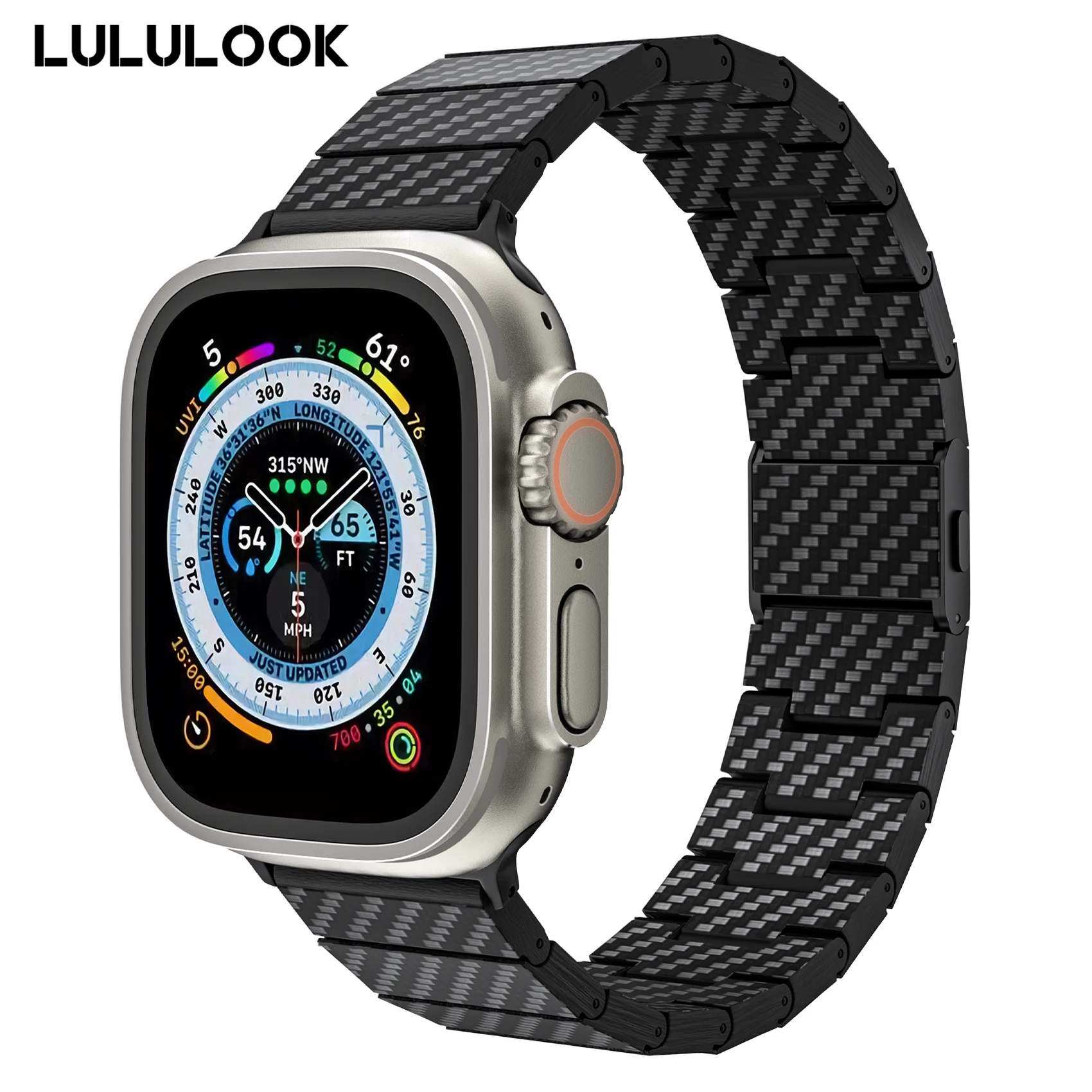 

Ремешок для часов LULULOOK для Apple Watch 9/8/7/6/SE/5/4/3/2/1/Ultra 49/45/44/42/41/40/38 мм. Ремешок из углеродного волокна с двойной магнитной застежкой