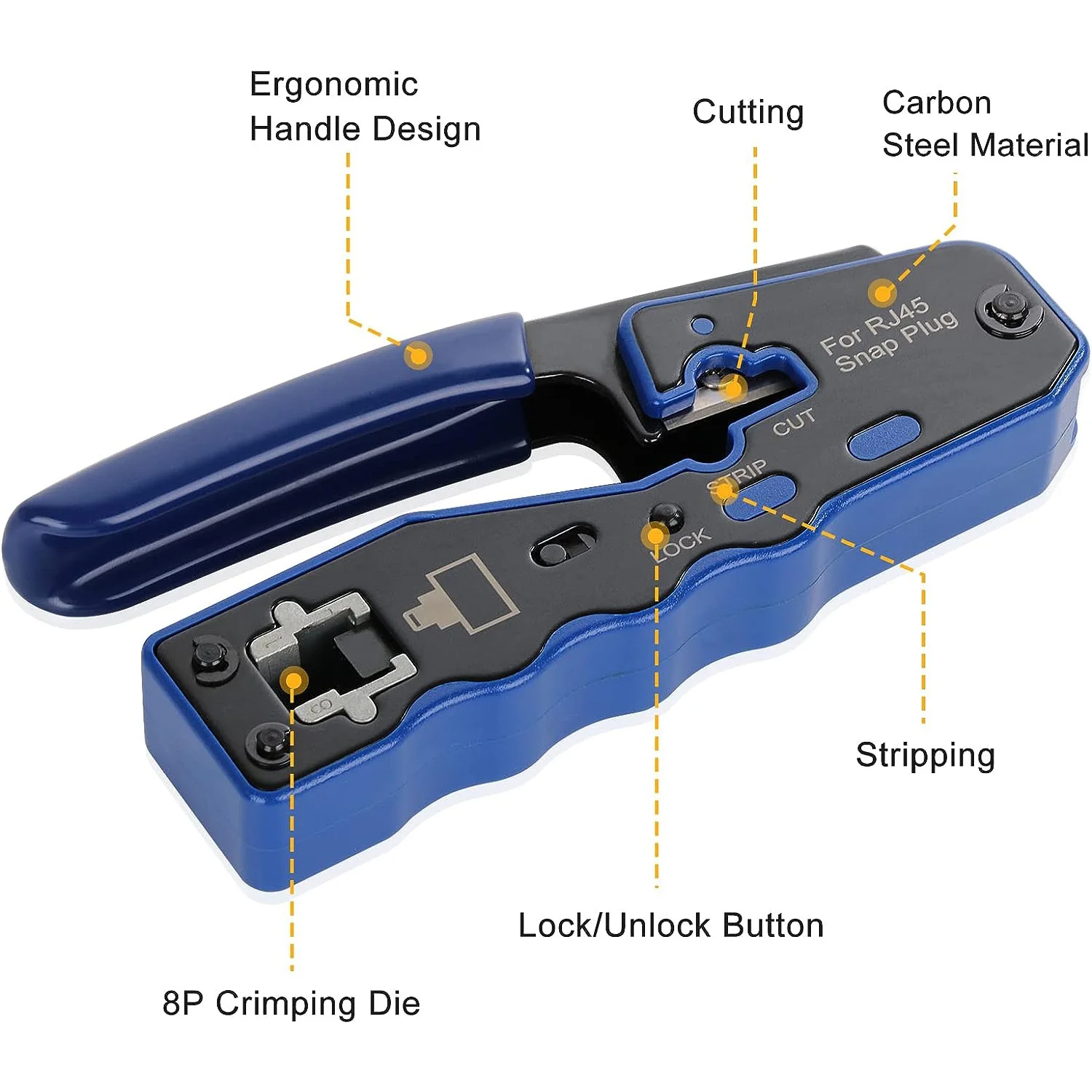 Zoerax Pass Through Ethernet Crimper e Tester Tool Kit Conectores Modulares Rj45 Cat5e Cat6 Cat6a 8p8c - Imagem 2