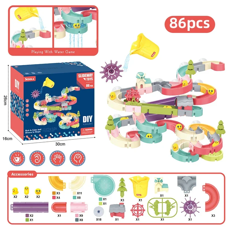 Bathroom Slide Music Set Children's Bathing Slide Paradise Water Playing Turn Music Baby DIY Wall Track Toys 6