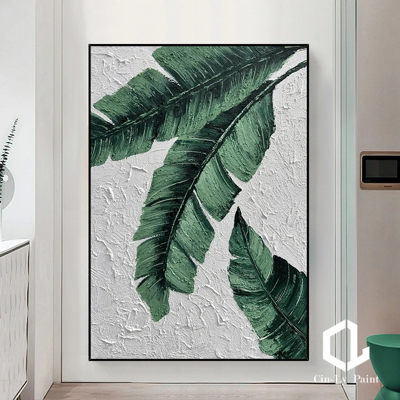 

Handmade Oil Painting Green Plant Plantain Tree Modern Hanging Wall Art On Canvas Porch Living Room Decorative Mural Frameless