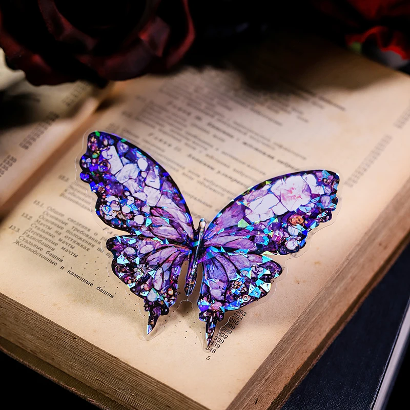 Set of 5 Glitter Butterfly Decorative Stickers for Journaling and Scrapbooking