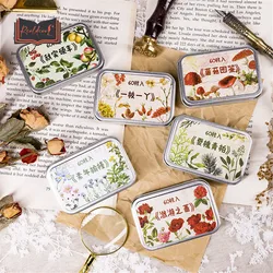 60pcs Vintage Iron Box Stickers Plants Flowers DIY Scrapbooking Hand Account Notebook Journal Decoration Office Stationery