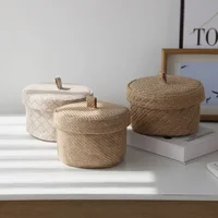 Weaving Snack Storage Box Jute  Sundries Storage Baskets With Lids Wardrobe Table Round Gift Box Wicker Seagrass Flower Pot 1