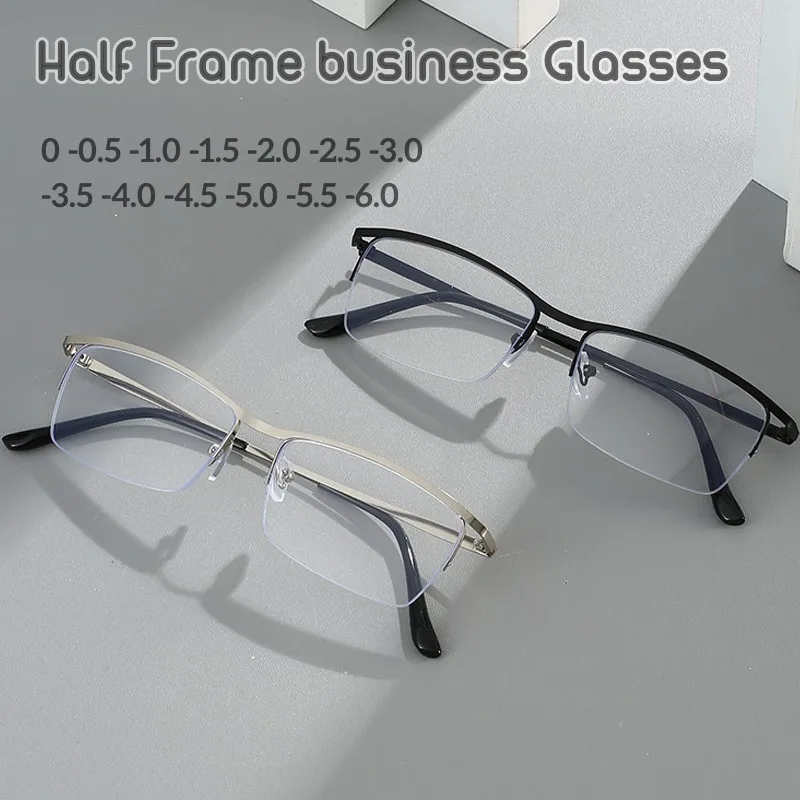 

Anti-blue Light Half Frame Finished Myopia Glasses Men Women Short-sighted Eyewear Prescription Eyeglasses Diopter 0 TO -6.0