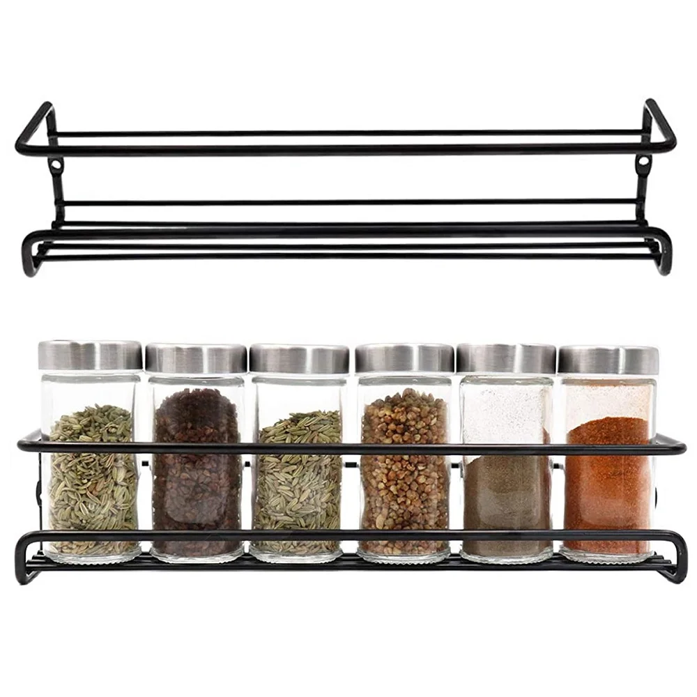 

Punch-free kitchen Metal Racks Holders Wall hanging shelving Seasoning spice storage organizer