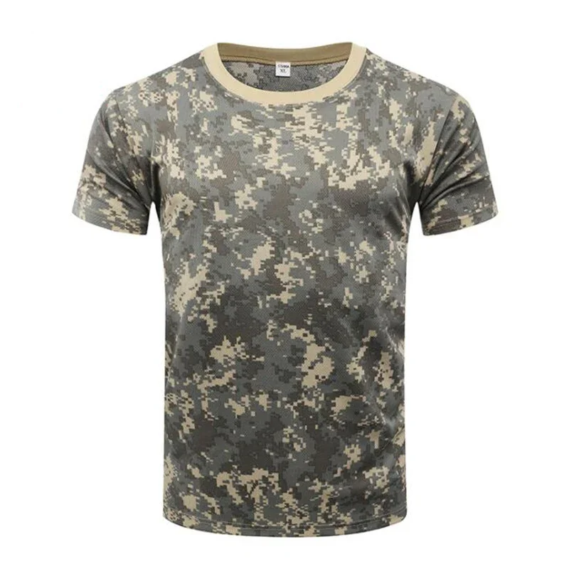 Férfiak Élősövény Szárít multicam Kendőzés T Ing Födémgerenda Póló Rövid távú Ingujj T-idom tops kültéri hadi Harcászati KŰzd T shirts ruhák