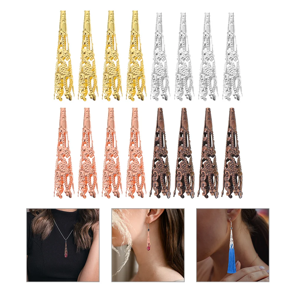 

60 Pcs Trumpet Flower Holder Earring Making Supplies Bead End Caps Headgear Jewelry Accessories Beads Metal