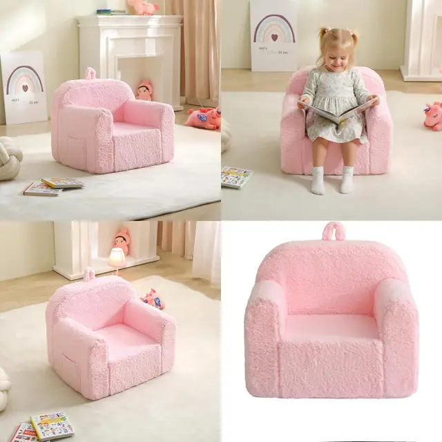 Portable Comfy Toddler Chair for Boys & Girls, Soft Baby Armchair with Removable Washable Sherpa Cover, Ideal for Reading and Pl