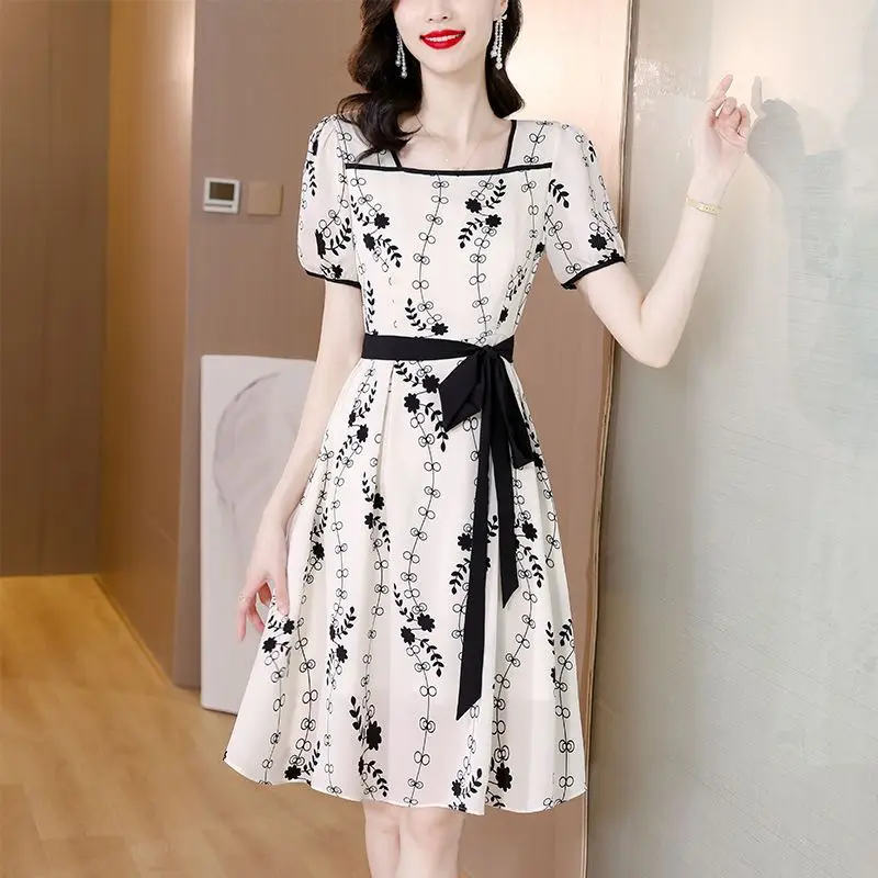 Summer Elegant Square Collar Dresses Female Clothing Fashion Plant ...
