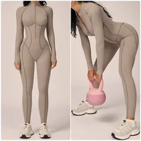 VITALINOVO Womens Running Onesie Athletic Romper Pants Long Sleeve Zip Up Hiking Outfits One Piece Workout Bodycon Jumpsuits - Image 3