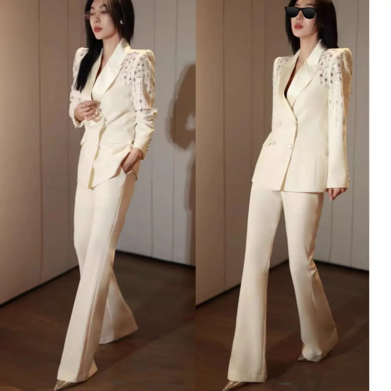 طقم بدلة نسائية رسمية بخصر عالي