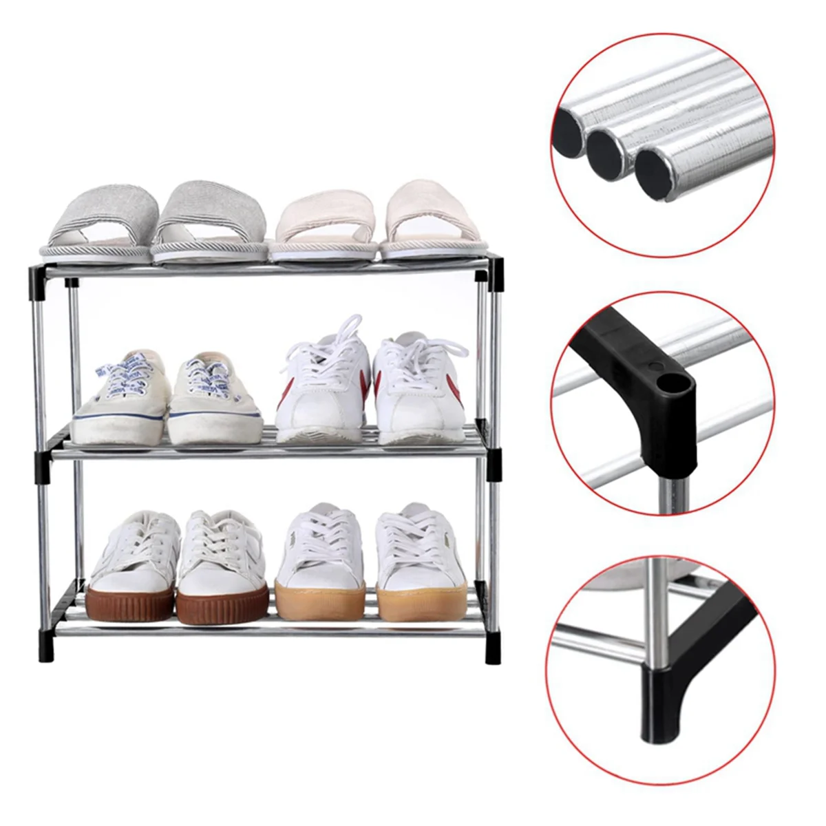 Stackable Small Shoe Rack, Entryway, Hallway and Closet Space Saving Storage and Organization (4-Tier, Black) 4
