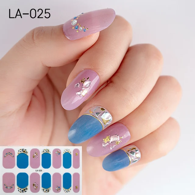 22tips Korea Toe Nail Sticker Wraps Adhesive Decals Toenail Polish Strips DIY Pedicure Foot Decals Manicure Women LA-025(14Tips)