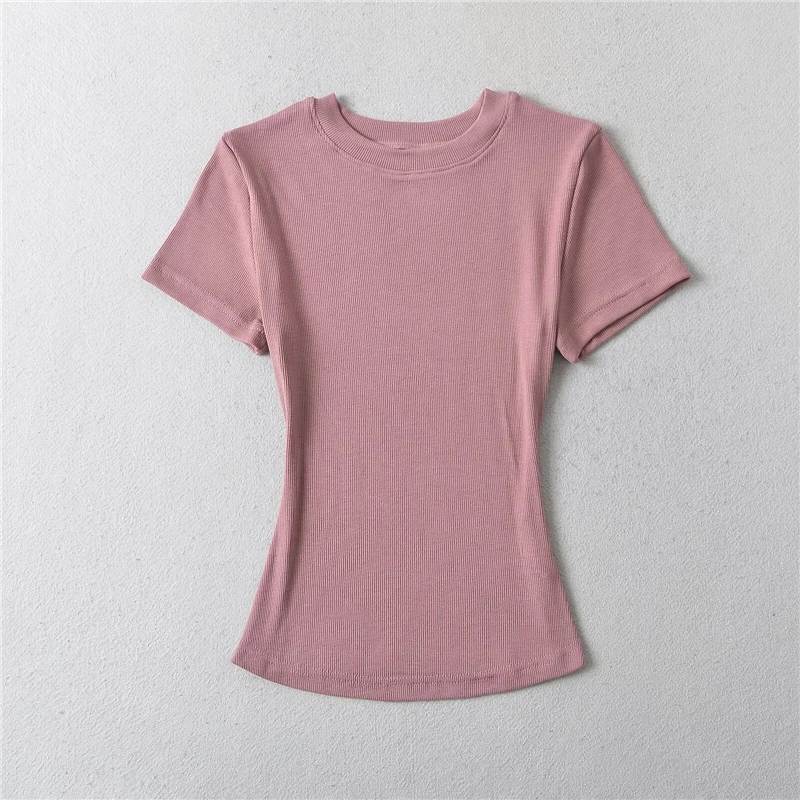LUNDUNSHIJIA 2024 Summer Sexy Women Basic O-neck Short Sleeve T-shirt Ladies Slim Elasticity Cotton Tee Tops 12 Colors 3