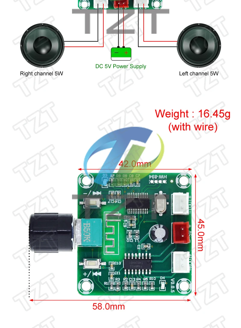 XH-A158 ultraklare Bluetooth 5.0-Leistungsverstärkerplatine TZT pam8403 kleine Leistung DIY drahtlose Lautsprecherverstärkerplatine 5W*2 – Detail 2