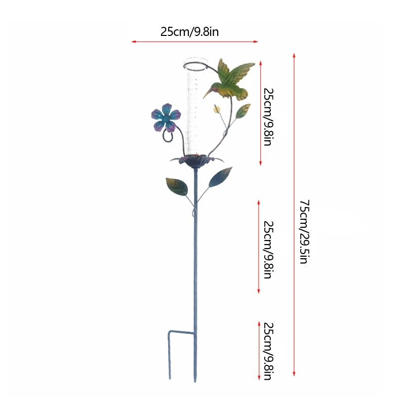 Unique Hummingbird Rain Gauge Stake Outdoor Metal Material Garden Sculpture Trochilus Sculpture for Garden Yard Patio M68E