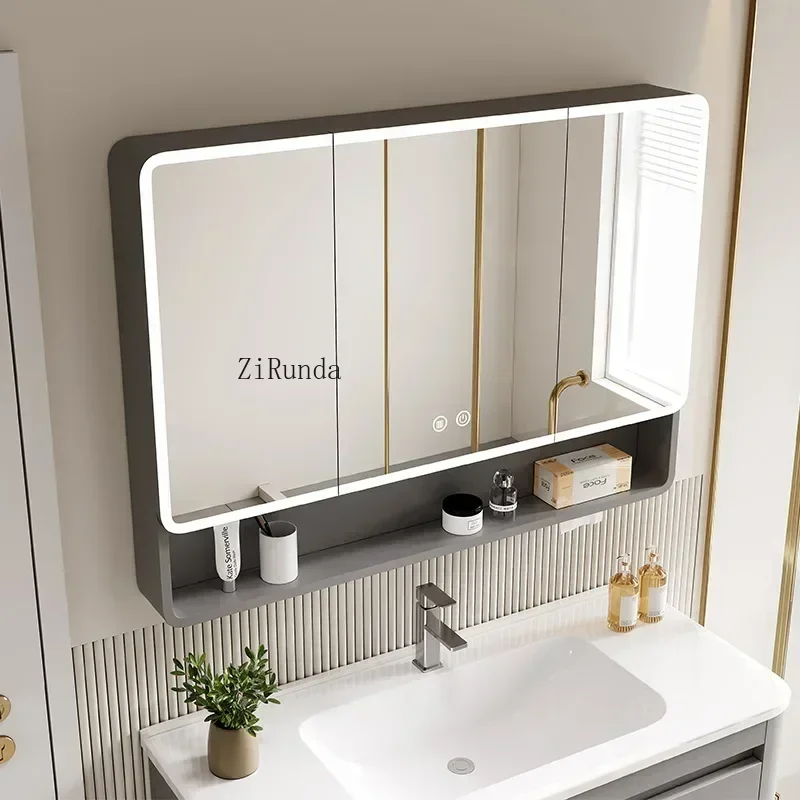 Nordic Bathroom Smart Mirror Cabinet Wall Hanging Mirror Cabinet with Light Fog Removal Storage Simple Home Furniture 욕실 가구 FYBC