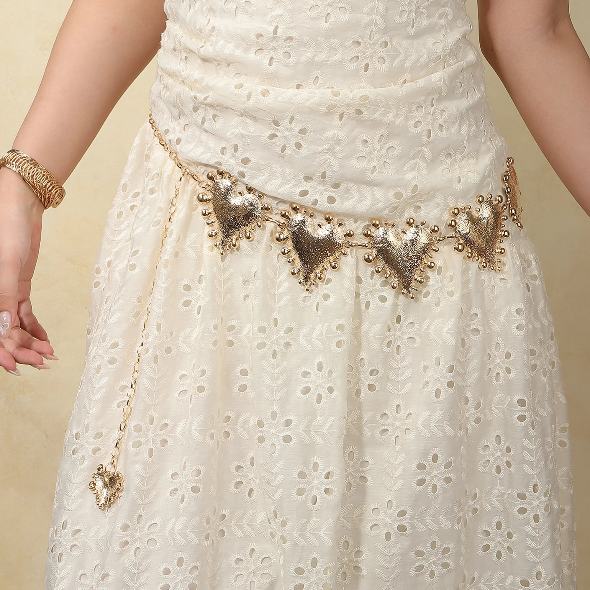 Herzförmige Damen-Taillenkette aus Metall, hochwertiges Sommer-Strand-Körperketten-Accessoire für Frauen – Detail 2