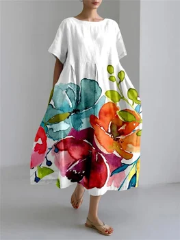 New Fashion Elegant Women's Loose Round Neck Dress, Party Dinner Fashion Long Dress, Daily Loose Casual Ankle Dress S-5XL 1