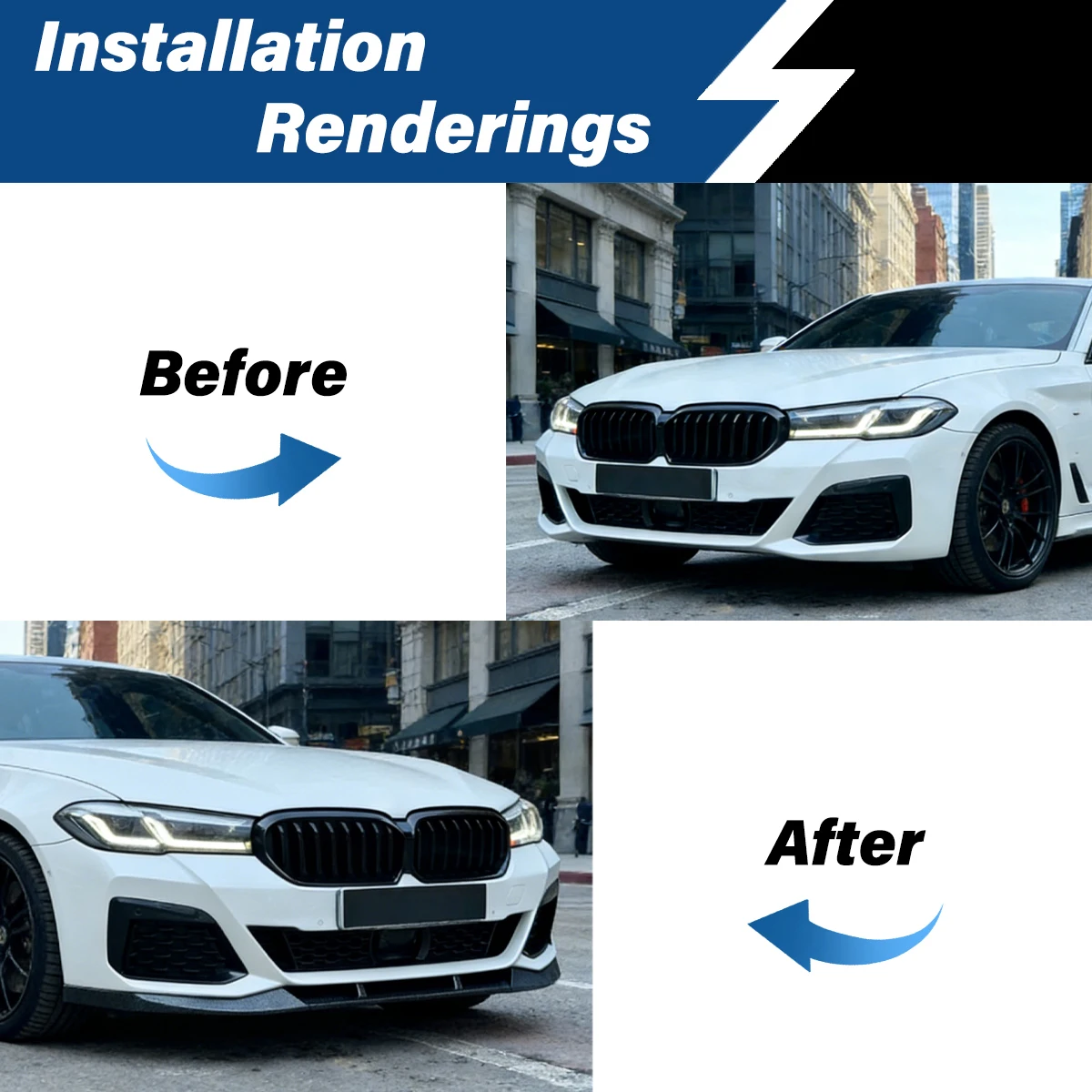 BMW 5 시리즈 G30 G31 LCI M 퍼포먼스 스타일 2020 2021 2022 2023 자동차 프론트 범퍼 립 스포일러 ABS 디퓨저 바디 키트