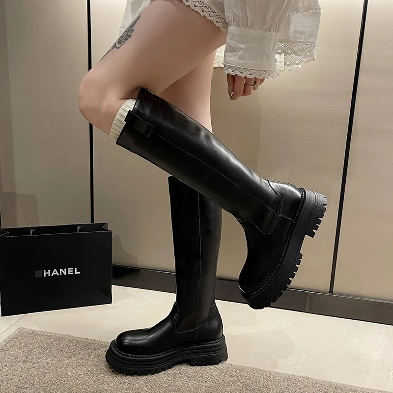 Shoes for Women 2023 Brand Slip-on Women's Boots Fashion Solid Modern Boots Women New Round Toe Knee-High Platform Shoes Female
