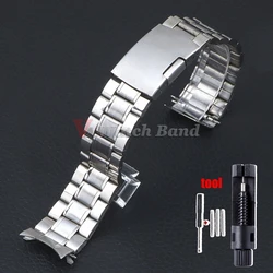 Premium Stainless Steel Curved End Watch Strap with Folding Buckle - Sleek Wristband Accessory - 20mm (Silver)
