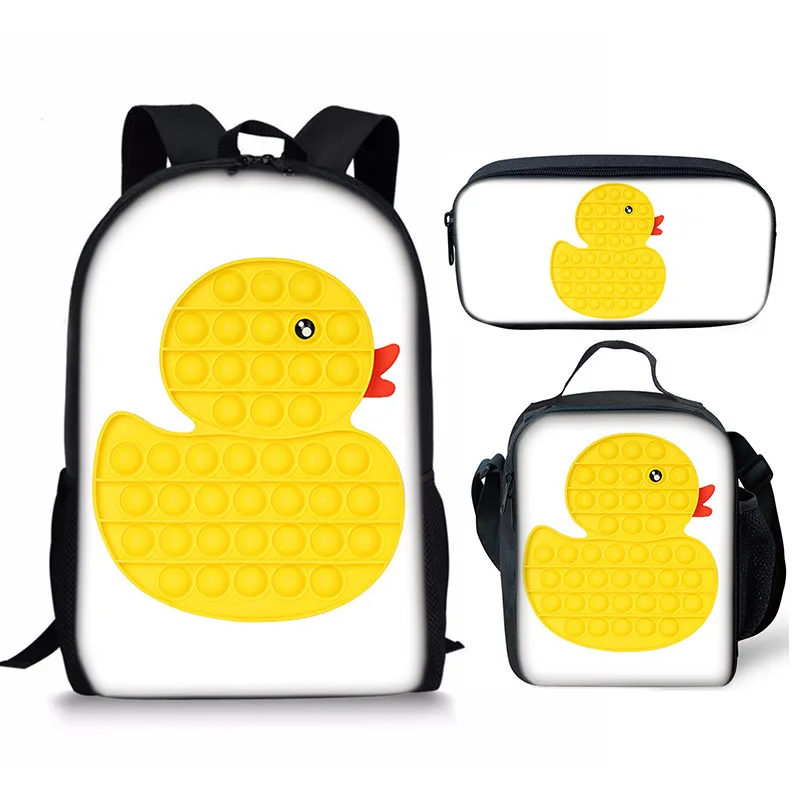 Cartoon Rainbow Colorful Push Bubble 3pcs/Set Backpack 3D Print Student Bookbag Anime Laptop Daypack Lunch Bag Pencil Case
