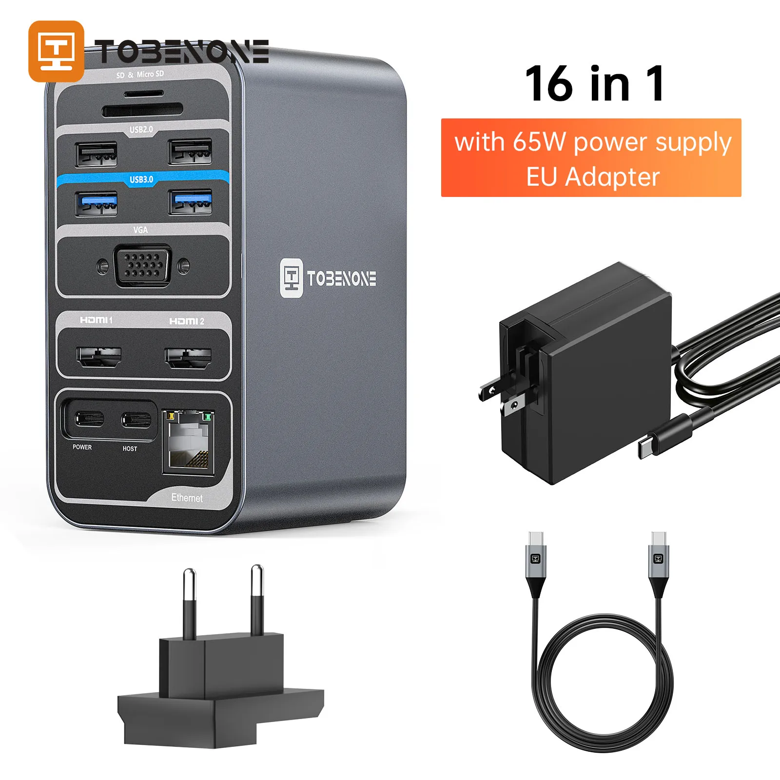 Docking Station Usb C Doppio Monitor Con 2 Alimentatore Hdmi 65W Hub Ethernet Vga Sd/Tf Per Lenovo Hp Dell