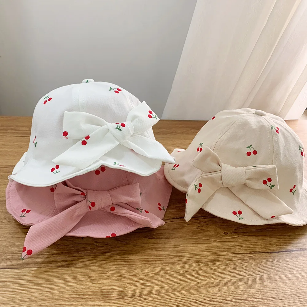 Cute Bows Kids Hat Fruit Printed Children Girls Boys Bucket Cap Primavera Estate Cotton Baby Cap Outdoor Fisherman Beach Sun Hat