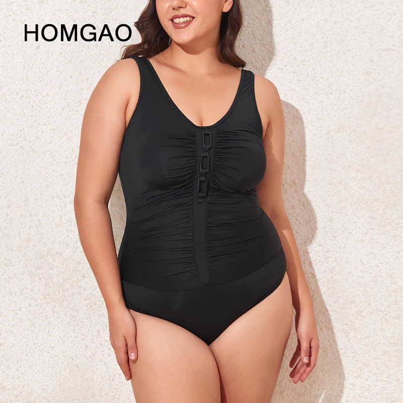 

HOMGAO Sexy Tummy Control Swimwear One Piece Womens Vintage Swimsuits 2023 New Ruched Large Size Push Up Bathing Suit XL-4XL