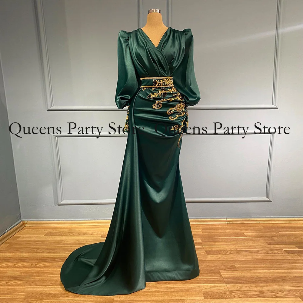 Green Puff Sleeve Evening Dresses Gowns 2025 Beaded Mermaid Luxury Elegant For Women Party LA71537