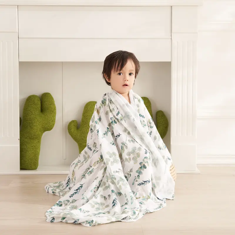 Elinfant Cute Soft Print Baby Towel Wrap 120x110cm Bamboo Cotton Baby Muslin Swaddle Blanket - Image 2