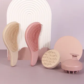 Cross-border hot-selling wheat straw comb set 2-piece hair styling comb shampoo comb massage silicone shampoo brush