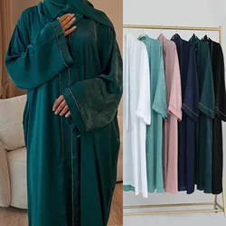 2024 Ramadan Satin Abayas for Dubai Women Kimono Cardigan Eid Djellaba Jalabiya Muslim Dress Turkey Kaftan Arabic Open Abaya New